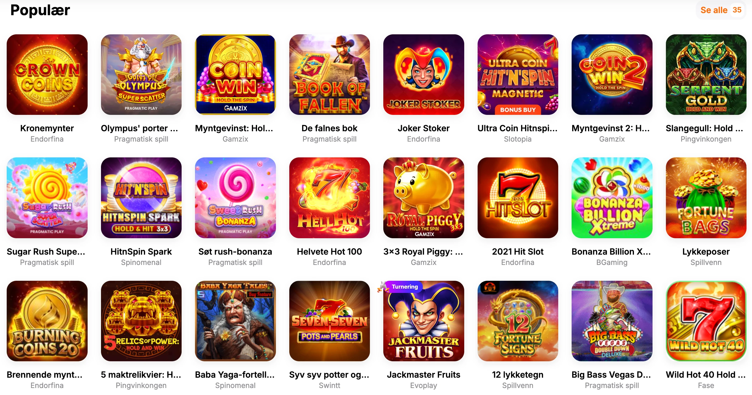 Spillutvalg hos HitnSpin